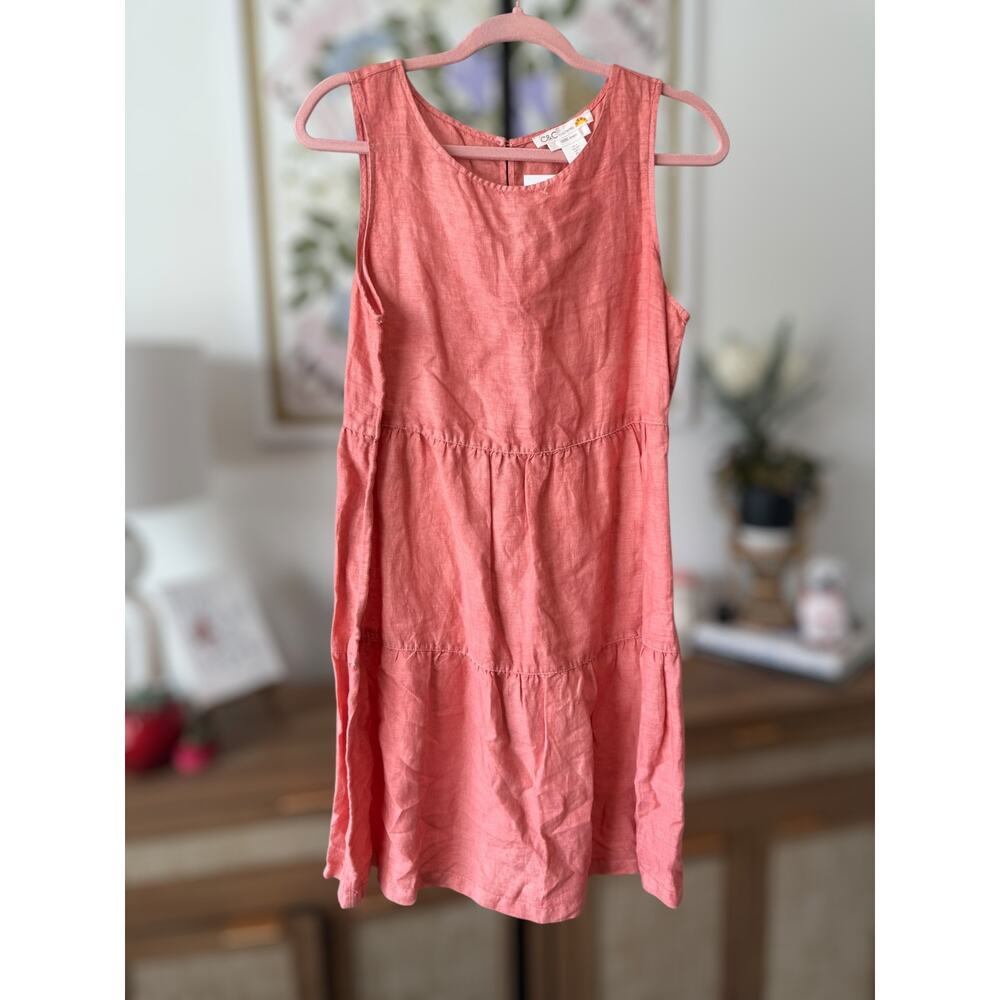 C&C California 100% Linen Sleeveless Tiered Mini Dress Coral Womens Size Small